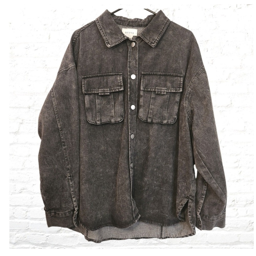 HYFVE Denim Shacket Charcoal Wash Oversized Button Front Pockets Size M